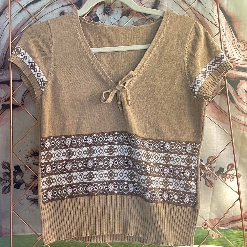 Brown/tan shirt with sequins and beads